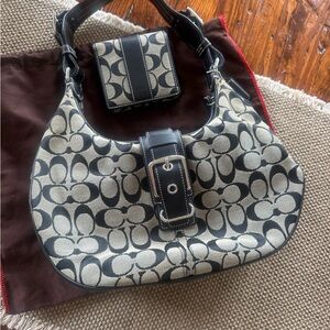 Coach Black and Cream Women's Bag and matching wallet